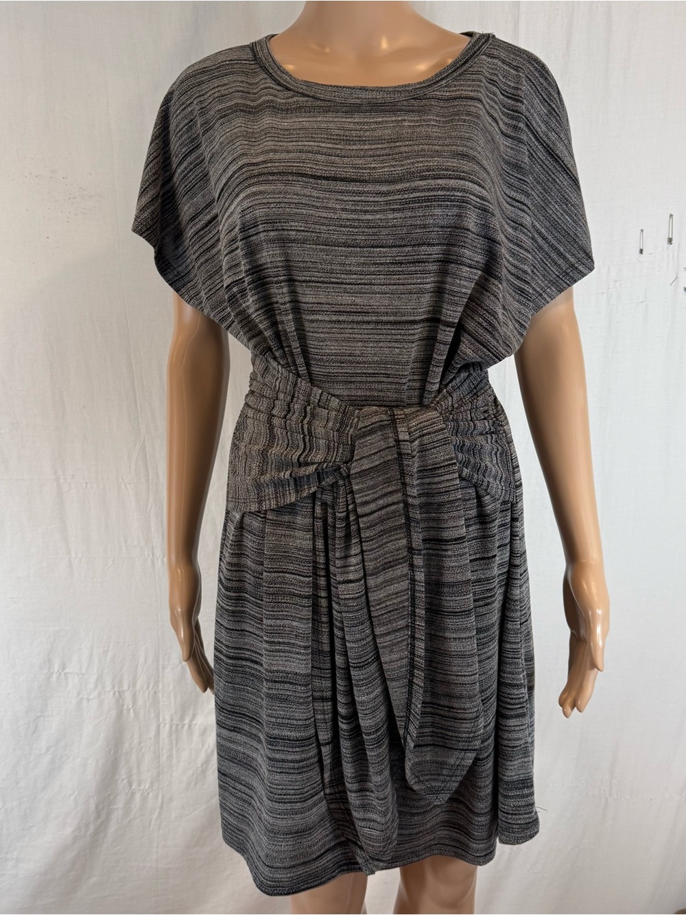 Le Lis Gray Striped Tie-Waist Mini Dress